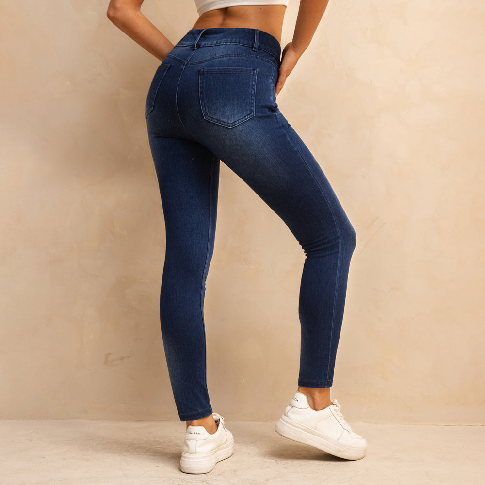 Shascullfites Melody High Waisted Zipper Pocket Jeans Button Denim Woman Pants Dark Blue Stretch Jean Lifts Buttocks