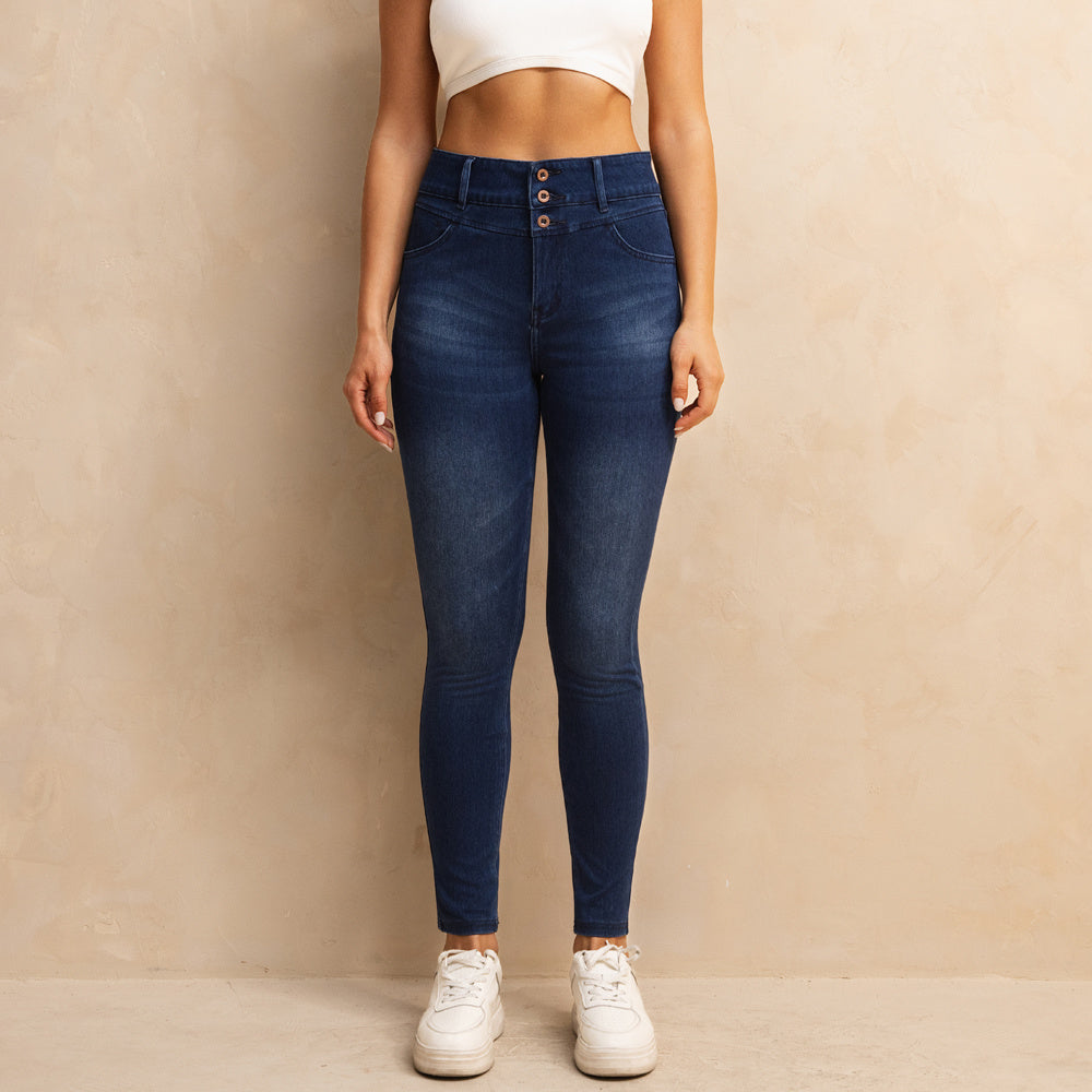 Shascullfites Melody High Waisted Zipper Pocket Jeans Button Denim Woman Pants Dark Blue Stretch Jean Lifts Buttocks