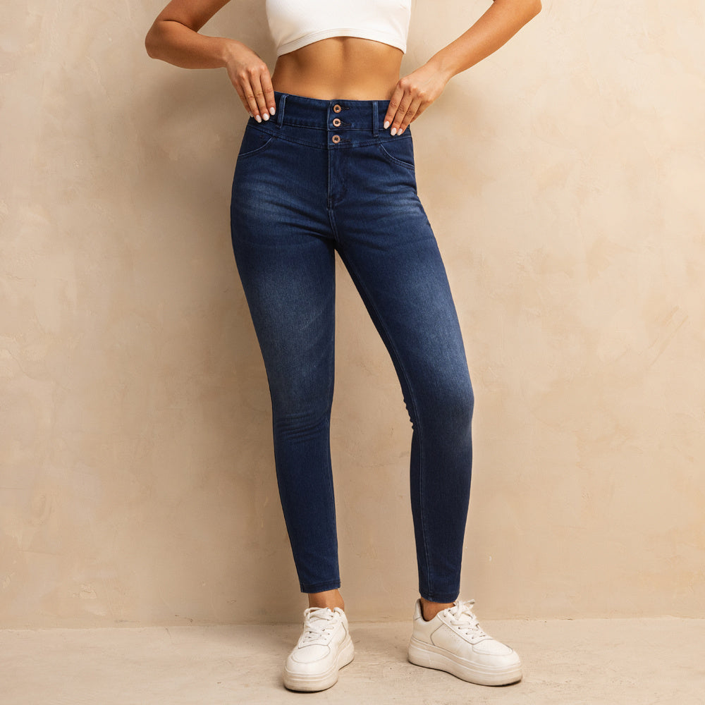 Shascullfites Melody High Waisted Zipper Pocket Jeans Button Denim Woman Pants Dark Blue Stretch Jean Lifts Buttocks