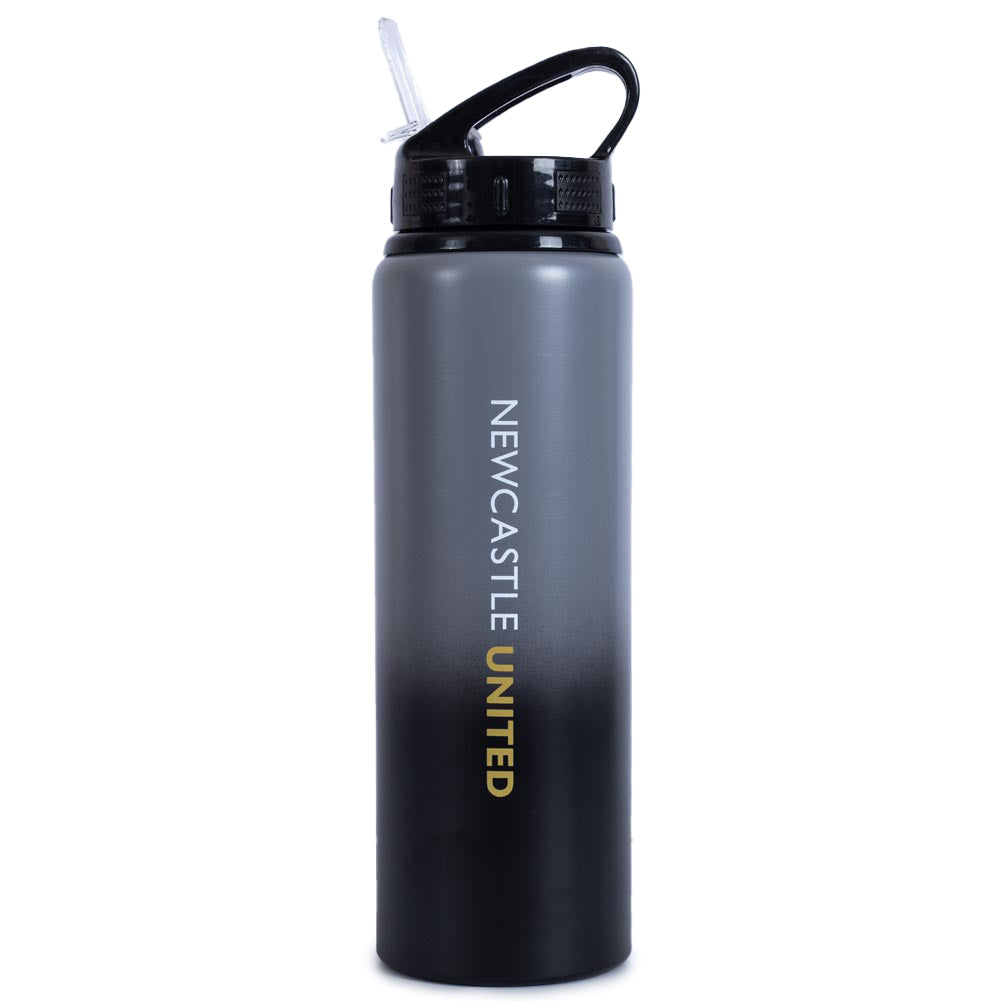 Newcastle United F.C. Aluminium Bottle - 750ml, Fade Design, Matt, Intergrated Folding Straw, Leakproof, Lightweight