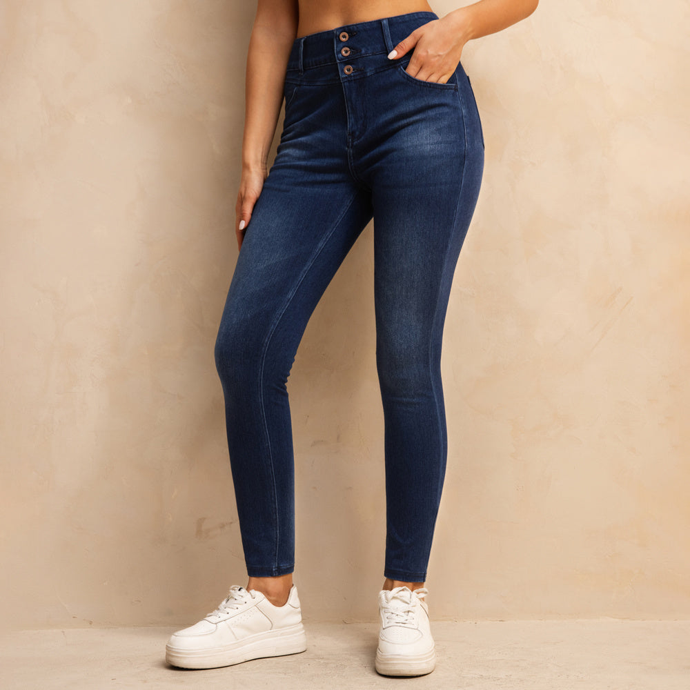 Shascullfites Melody High Waisted Zipper Pocket Jeans Button Denim Woman Pants Dark Blue Stretch Jean Lifts Buttocks