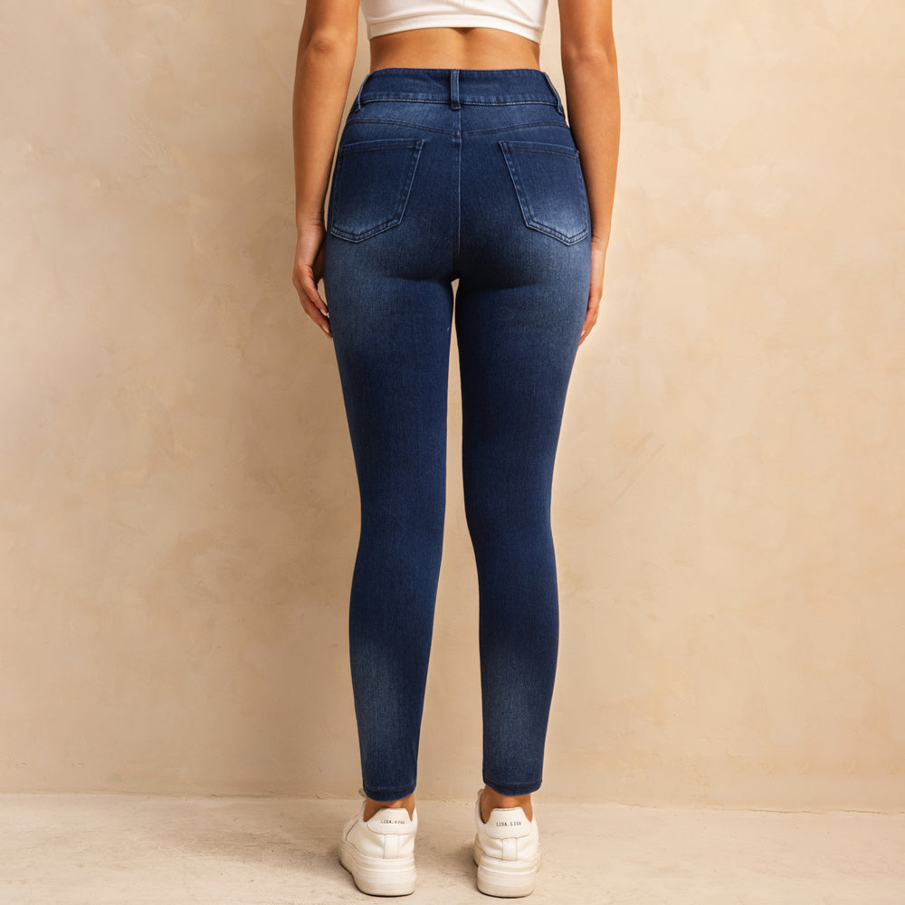 Shascullfites Melody High Waisted Zipper Pocket Jeans Button Denim Woman Pants Dark Blue Stretch Jean Lifts Buttocks