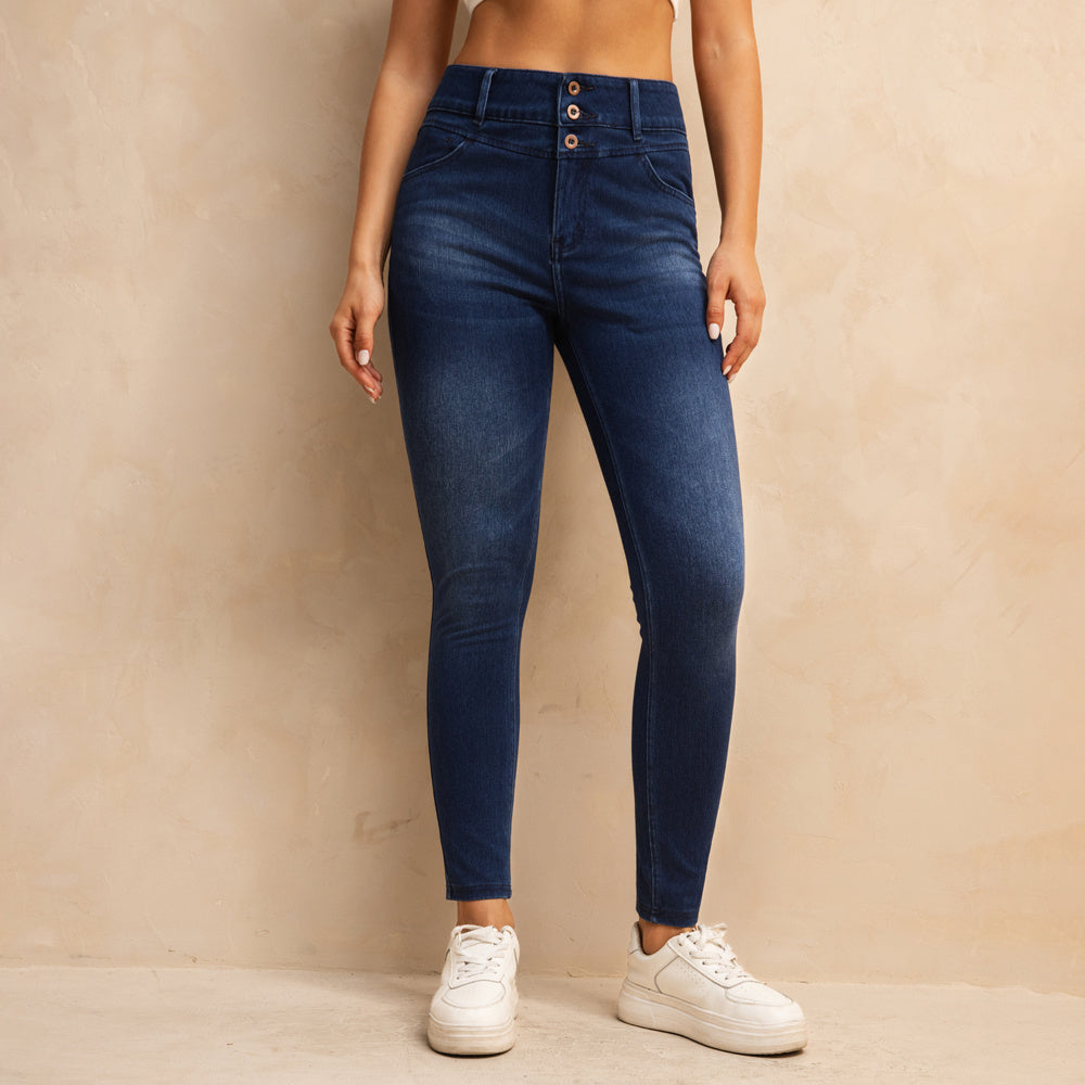Shascullfites Melody High Waisted Zipper Pocket Jeans Button Denim Woman Pants Dark Blue Stretch Jean Lifts Buttocks