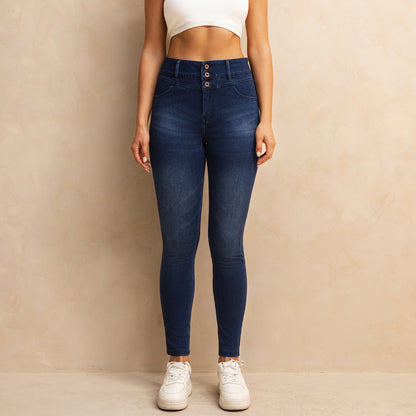 Shascullfites Melody High Waisted Zipper Pocket Jeans Button Denim Woman Pants Dark Blue Stretch Jean Lifts Buttocks