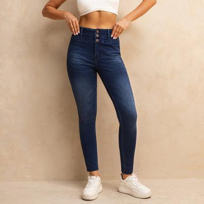 Shascullfites Melody High Waisted Zipper Pocket Jeans Button Denim Woman Pants Dark Blue Stretch Jean Lifts Buttocks
