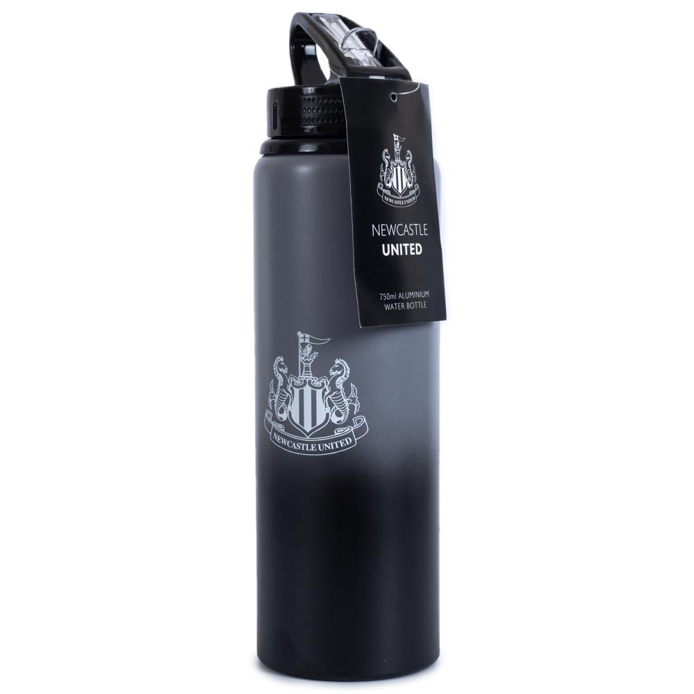 Newcastle United F.C. Aluminium Bottle - 750ml, Fade Design, Matt, Intergrated Folding Straw, Leakproof, Lightweight
